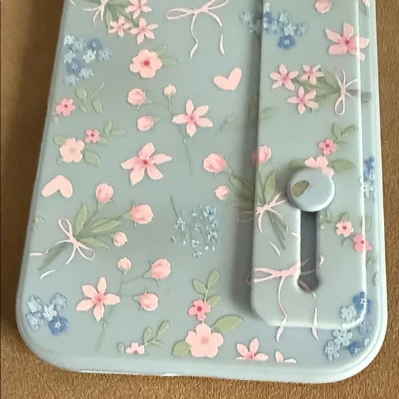 Iphone 16 pro Max Floral Phone Case with Stand - Blue and Pink - Picture 5 of 6